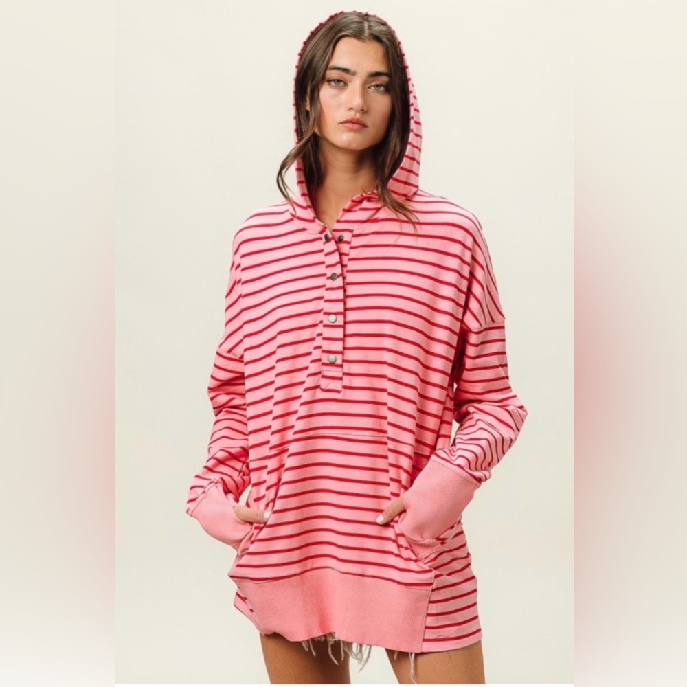 NWT BiBi Pink and Red Striped Hoodie Top